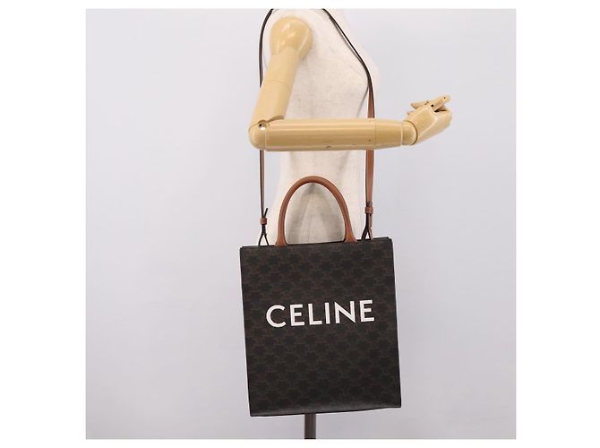 Céline Borsa a tracolla CELINE Macadam Canvas Triomphe in pelle 2way Brown Gold Auth mr2902A Marrone D'oro - vista 23