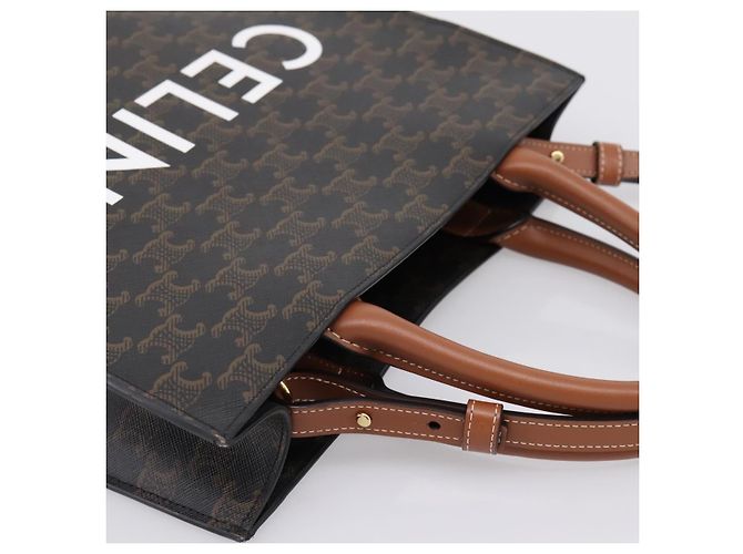 Céline Borsa a tracolla CELINE Macadam Canvas Triomphe in pelle 2way Brown Gold Auth mr2902A Marrone D'oro - vista 6