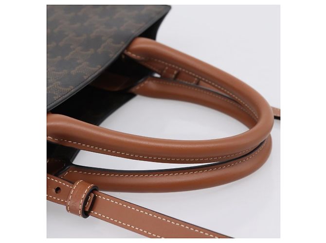 Céline Borsa a tracolla CELINE Macadam Canvas Triomphe in pelle 2way Brown Gold Auth mr2902A Marrone D'oro - vista 7