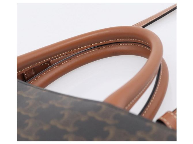 Céline Borsa a tracolla CELINE Macadam Canvas Triomphe in pelle 2way Brown Gold Auth mr2902A Marrone D'oro - vista 8