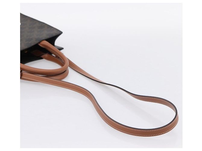 Céline Borsa a tracolla CELINE Macadam Canvas Triomphe in pelle 2way Brown Gold Auth mr2902A Marrone D'oro - vista 9