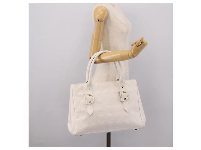 Borsa Christian Dior Canage in pelle bianca e argento Auth mr2872V Bianco - vista 24