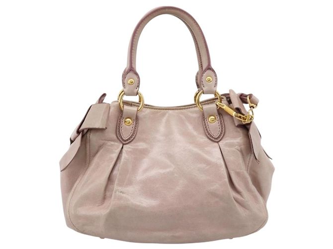Borsa a mano Miu Miu in pelle 2way Beige Gold Auth 203225M D'oro - vista 2
