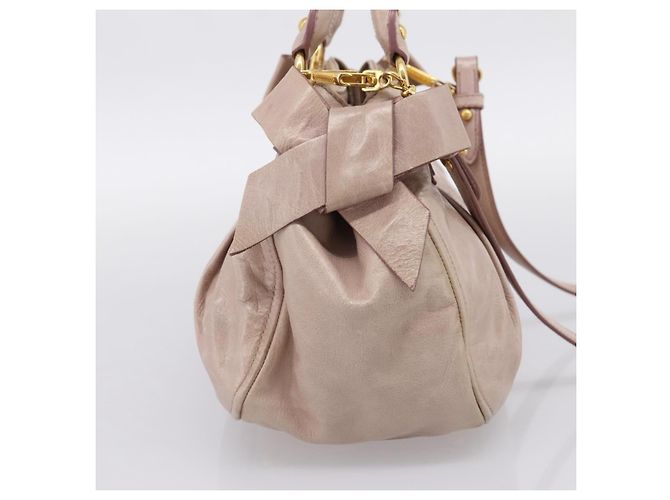 Borsa a mano Miu Miu in pelle 2way Beige Gold Auth 203225M D'oro - vista 3