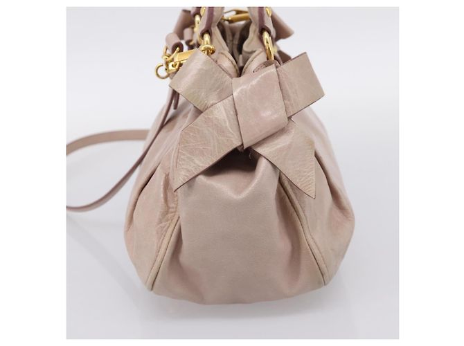 Borsa a mano Miu Miu in pelle 2way Beige Gold Auth 203225M D'oro - vista 4