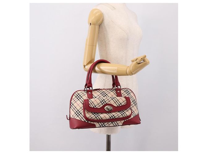 BURBERRY Nova Check Handtasche Canvas Beige Silver Auth 203239A Silber - Ansicht 22