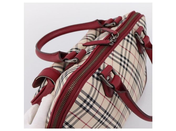 BURBERRY Nova Check Handtasche Canvas Beige Silver Auth 203239A Silber - Ansicht 6