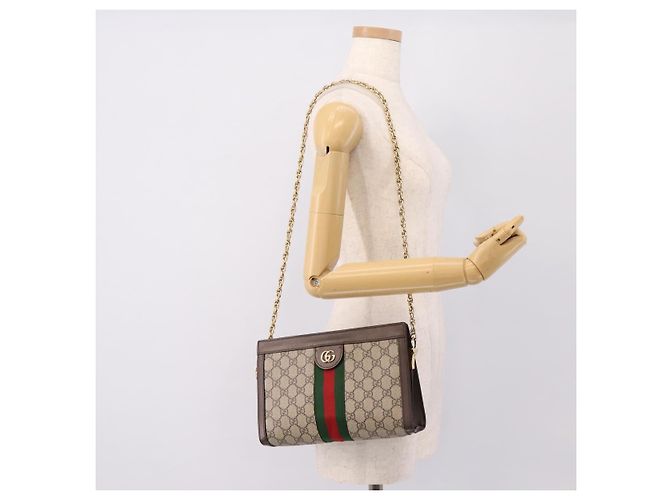 Borsa a tracolla GUCCI GG Supreme Web Sherry Line Chain PVC 503877 Auth ka6065A Beige - vista 21