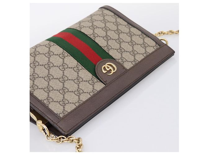 Borsa a tracolla GUCCI GG Supreme Web Sherry Line Chain PVC 503877 Auth ka6065A Beige - vista 6
