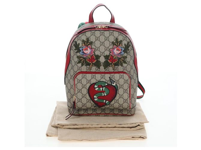 Zaino GUCCI GG Supreme Web Sherry Line PVC Beige Gold 427042 Auth 200331M D'oro - vista 12