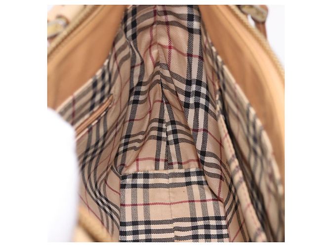 Borsa a mano BURBERRY in pelle beige tono oro Auth ti4017 - vista 23