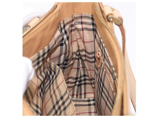 Borsa a mano BURBERRY in pelle beige tono oro Auth ti4017 - vista 24