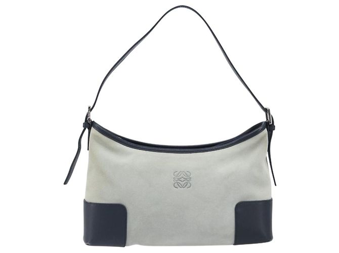 LOEWE Schultertasche Suede Light Blue Silver Auth 202960A Silber Hellblau - Ansicht 13