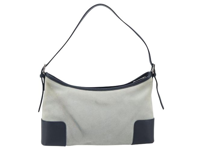 LOEWE Schultertasche Suede Light Blue Silver Auth 202960A Silber Hellblau - Ansicht 2