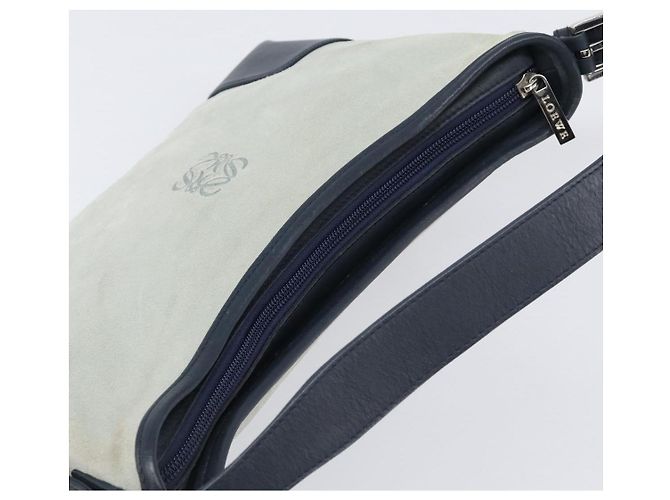 LOEWE Schultertasche Suede Light Blue Silver Auth 202960A Silber Hellblau - Ansicht 7