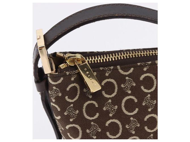 Céline Borsa a tracolla CELINE C Macadam Canvas Marrone Oro Auth 203001 D'oro - vista 10