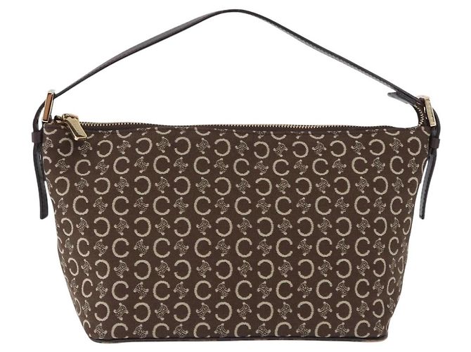 Céline Borsa a tracolla CELINE C Macadam Canvas Marrone Oro Auth 203001 D'oro - vista 13