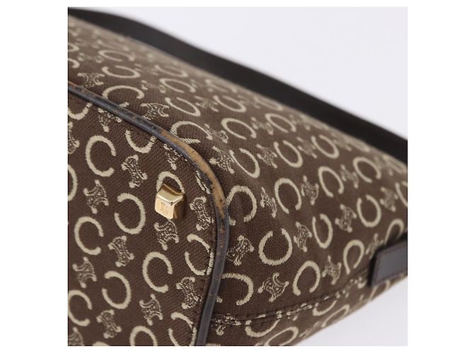 Céline Borsa a tracolla CELINE C Macadam Canvas Marrone Oro Auth 203001 D'oro - vista 15