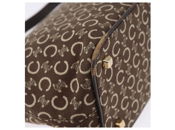 Céline Borsa a tracolla CELINE C Macadam Canvas Marrone Oro Auth 203001 D'oro - vista 16