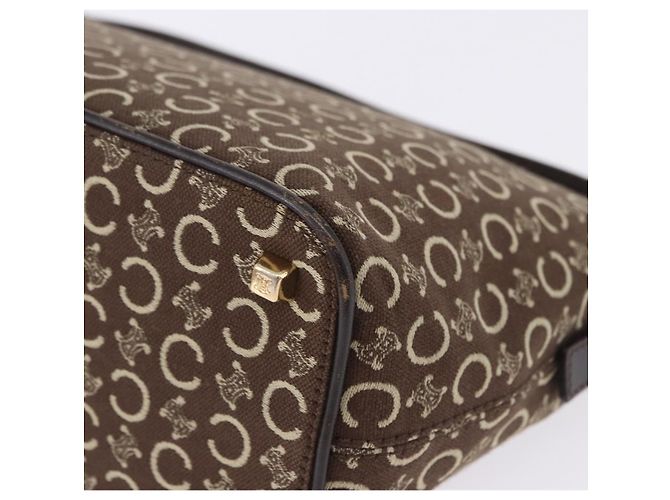 Céline Borsa a tracolla CELINE C Macadam Canvas Marrone Oro Auth 203001 D'oro - vista 17