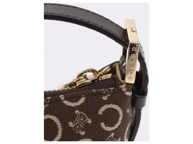 Céline Borsa a tracolla CELINE C Macadam Canvas Marrone Oro Auth 203001 D'oro - vista 18