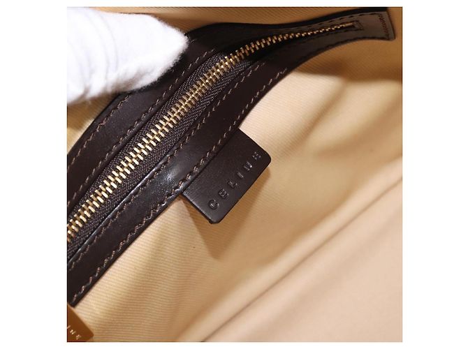 Céline Borsa a tracolla CELINE C Macadam Canvas Marrone Oro Auth 203001 D'oro - vista 19
