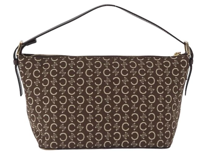 Céline Borsa a tracolla CELINE C Macadam Canvas Marrone Oro Auth 203001 D'oro - vista 2