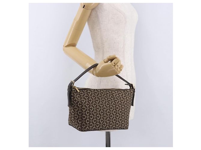 Céline Borsa a tracolla CELINE C Macadam Canvas Marrone Oro Auth 203001 D'oro - vista 24