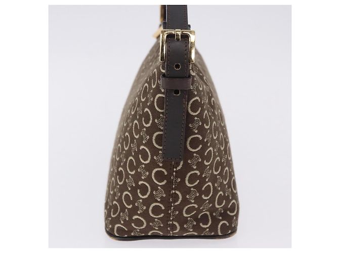 Céline Borsa a tracolla CELINE C Macadam Canvas Marrone Oro Auth 203001 D'oro - vista 3