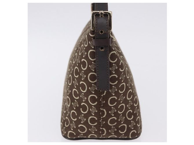 Céline Borsa a tracolla CELINE C Macadam Canvas Marrone Oro Auth 203001 D'oro - vista 4