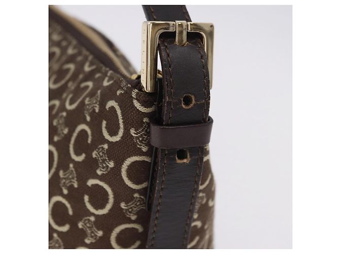 Céline Borsa a tracolla CELINE C Macadam Canvas Marrone Oro Auth 203001 D'oro - vista 5