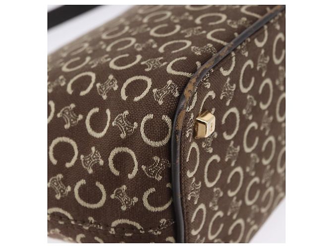 Céline Borsa a tracolla CELINE C Macadam Canvas Marrone Oro Auth 203001 D'oro - vista 9