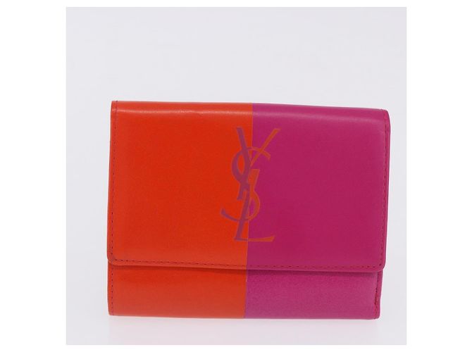 Autre Marque SAINT LAURENT Carteira de Couro Conjunto de 2 Azul Vermelho Auth bs36878 - vista 10