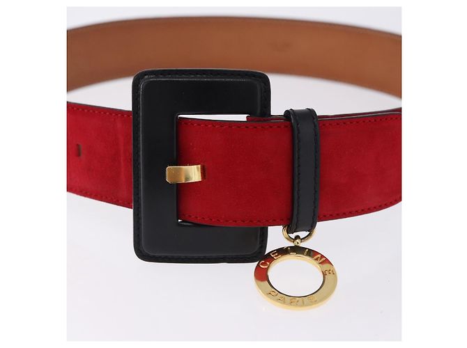 Céline Cinturón CELINE Circle Belt de cuero 29.9'' Rojo Oro Auth 203046 Roja Dorado - vista 5