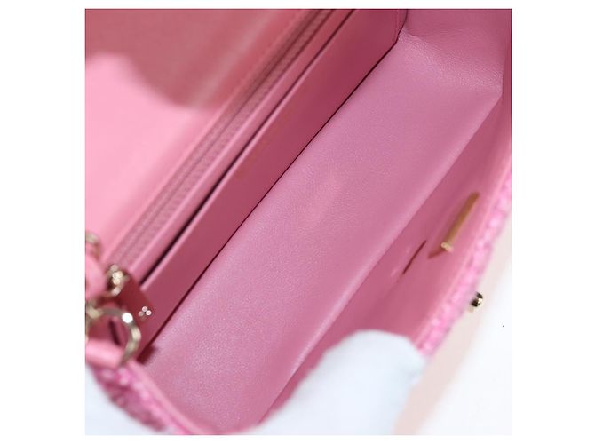 Borsa a tracolla CHANEL Chain Matelasse 20 Tweed Pink Gold CC Auth BA15644SM Rosa D'oro - vista 10