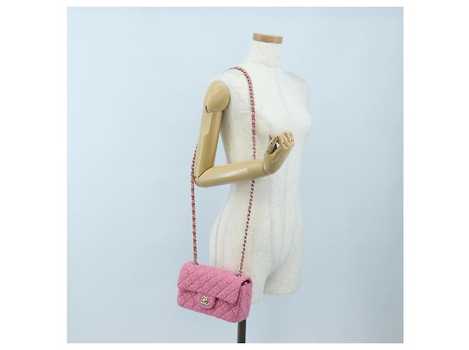 Borsa a tracolla CHANEL Chain Matelasse 20 Tweed Pink Gold CC Auth BA15644SM Rosa D'oro - vista 27