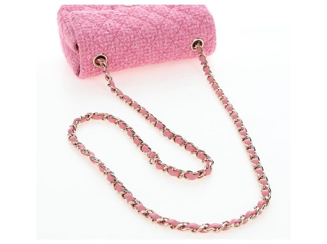 Borsa a tracolla CHANEL Chain Matelasse 20 Tweed Pink Gold CC Auth BA15644SM Rosa D'oro - vista 7