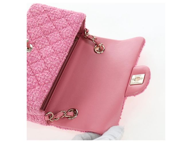 Borsa a tracolla CHANEL Chain Matelasse 20 Tweed Pink Gold CC Auth BA15644SM Rosa D'oro - vista 9