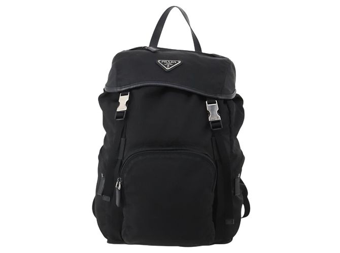 Mochila PRADA Nylon Black Silver Auth 197634 Negro Plata - vista 13