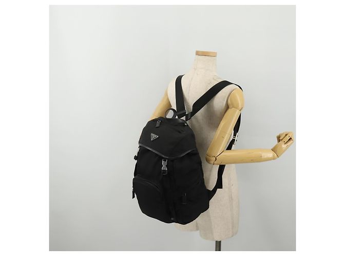 Mochila PRADA Nylon Black Silver Auth 197634 Negro Plata - vista 31