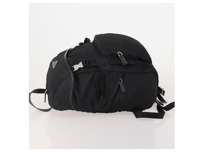 Mochila PRADA Nylon Black Silver Auth 197634 Negro Plata - vista 4