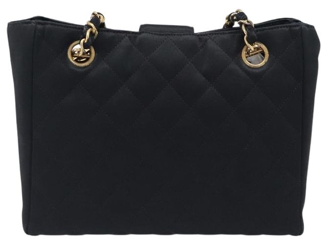 Borsa a tracolla CHANEL Matelasse con catena in raso nero con CC dorato Auth 200529V D'oro - vista 2