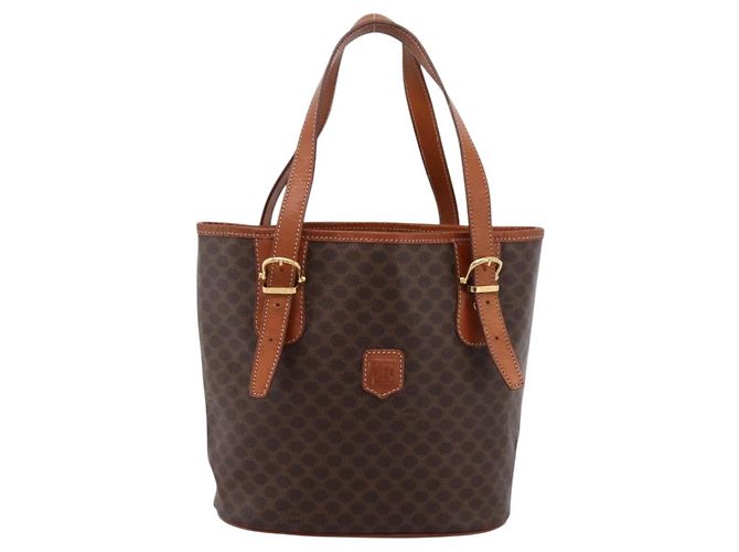 Céline Borsa Tote CELINE Macadam Canvas PVC Pelle Brown Gold Auth 203435A Marrone D'oro - vista 13