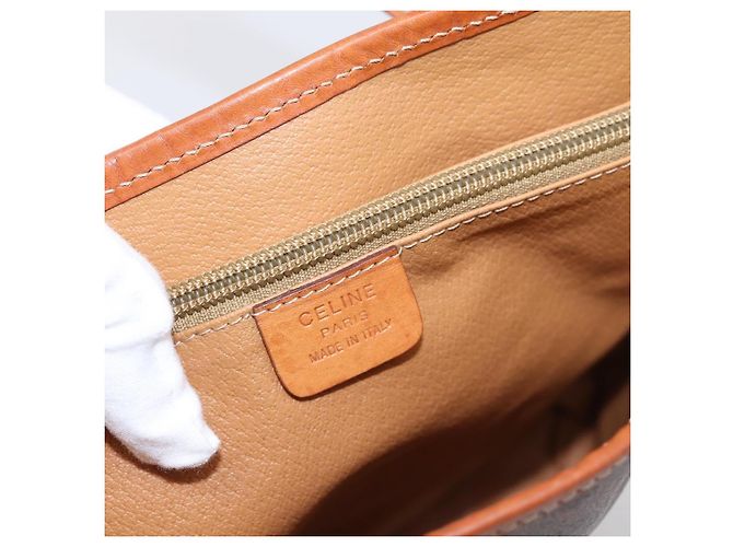 Céline Borsa Tote CELINE Macadam Canvas PVC Pelle Brown Gold Auth 203435A Marrone D'oro - vista 19