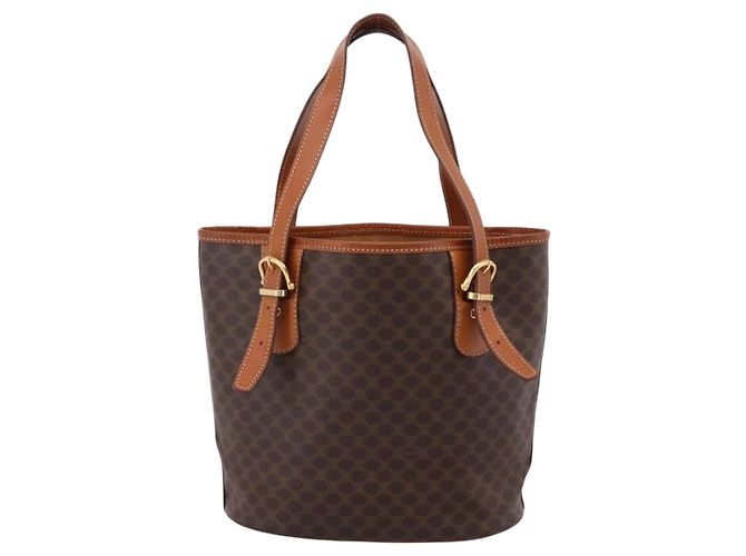 Céline Borsa Tote CELINE Macadam Canvas PVC Pelle Brown Gold Auth 203435A Marrone D'oro - vista 2