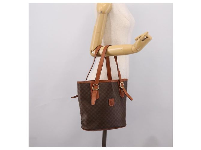 Céline Borsa Tote CELINE Macadam Canvas PVC Pelle Brown Gold Auth 203435A Marrone D'oro - vista 24