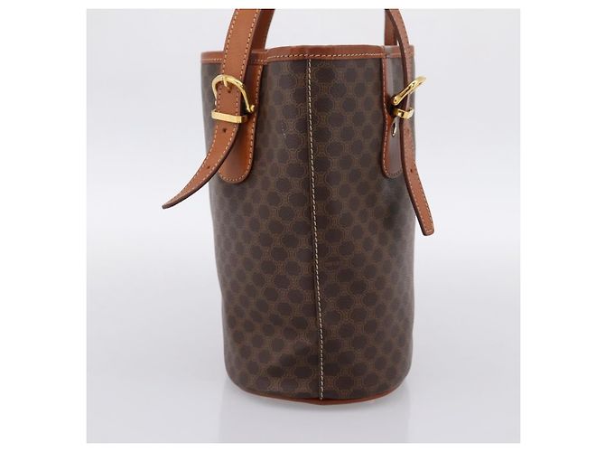 Céline Borsa Tote CELINE Macadam Canvas PVC Pelle Brown Gold Auth 203435A Marrone D'oro - vista 3