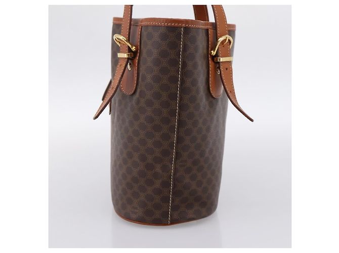 Céline Borsa Tote CELINE Macadam Canvas PVC Pelle Brown Gold Auth 203435A Marrone D'oro - vista 4