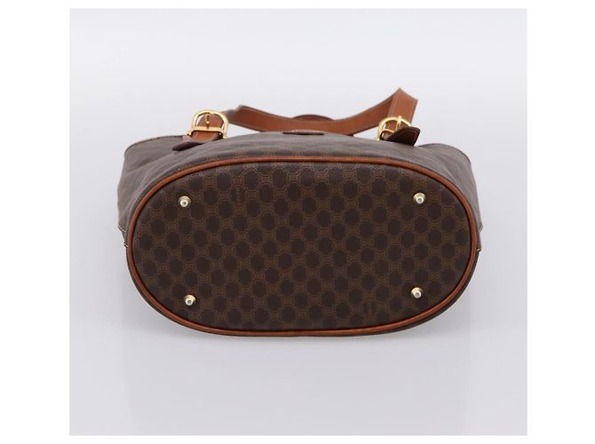 Céline Borsa Tote CELINE Macadam Canvas PVC Pelle Brown Gold Auth 203435A Marrone D'oro - vista 5