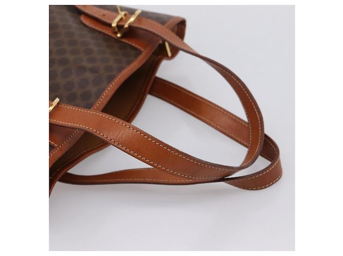 Céline Borsa Tote CELINE Macadam Canvas PVC Pelle Brown Gold Auth 203435A Marrone D'oro - vista 7
